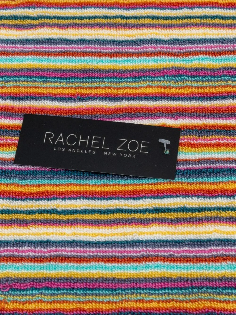 NWT Rachel Zoe Bath Towels Set of 2 Retro Multi Color Stripe Luxury Ribbed Boho